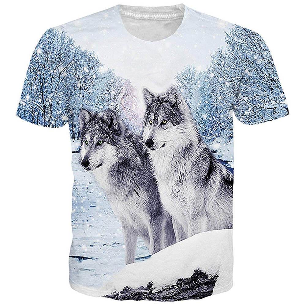 Bos Sneeuw Koppel Wolf Grappige Tee