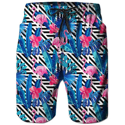 Blue Flowers Flamingos Funny Swim Trunks