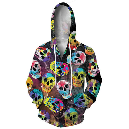 Kleurrijke schedel hoodie met rits