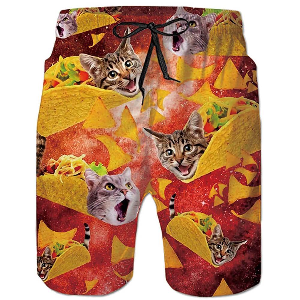 Lustige Badehose mit rotem Taco-Cat-Motiv