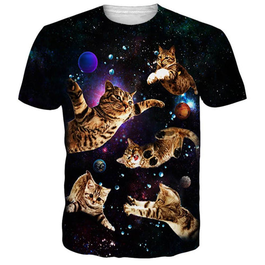 Lustiges T-Shirt mit fliegenden Katzen, Schwarz