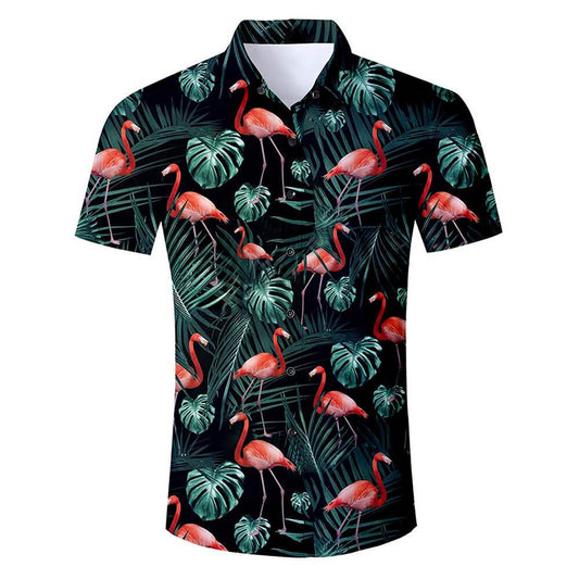 Groen Palmblad Flamingo Grappig Hawaiiaans Shirt