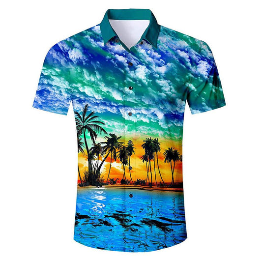 Blauw Palmboom Zonsondergang Lelijk Aloha Shirt