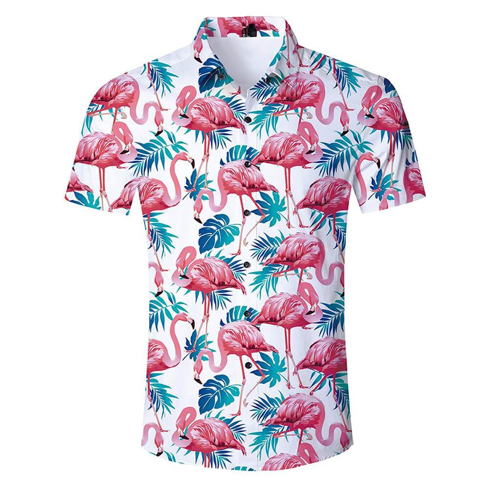 Roze Flamingo Grappig Hawaiiaans Shirt met Palmblad