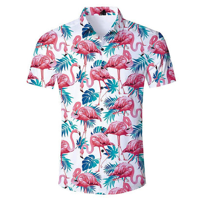 Roze Flamingo Grappig Hawaiiaans Shirt met Palmblad