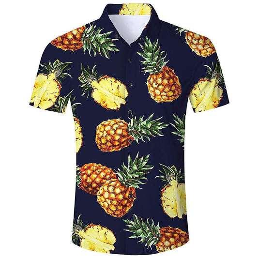 Donkerblauw ananas grappig Hawaiiaans shirt