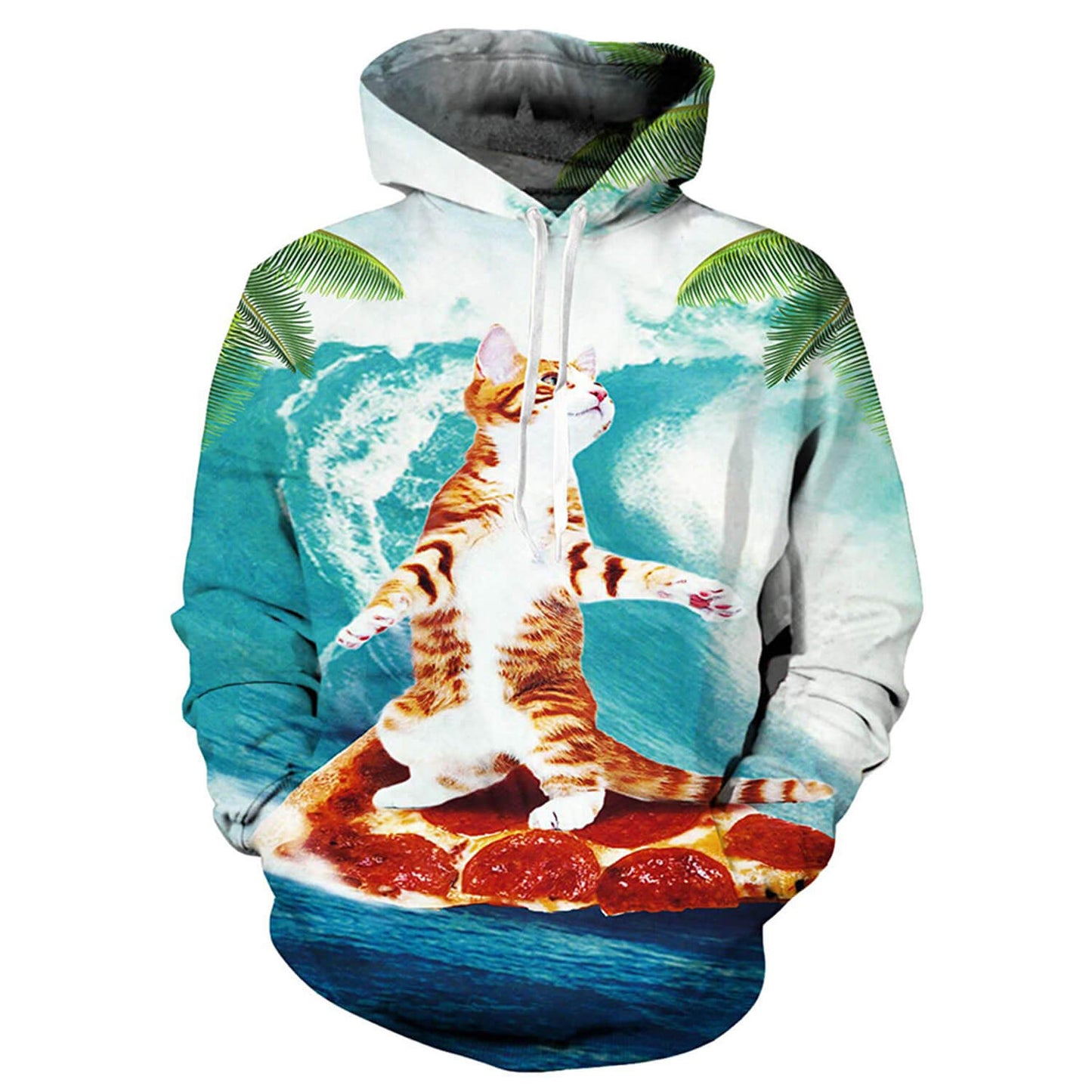 Katze Surfen Pizza Lustige Hoodie