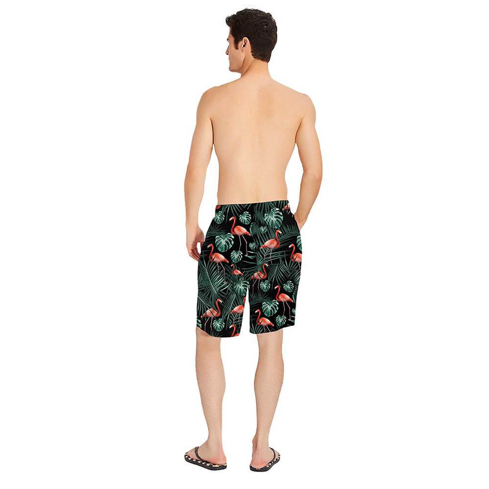 Lustige Badehose mit Flamingo-Motiv, Dunkelgrün