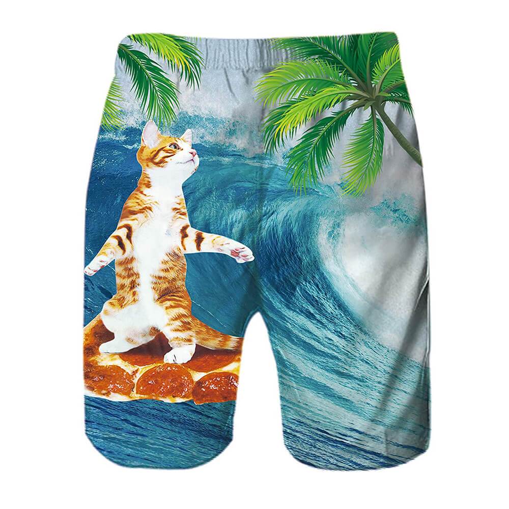 Lustige Badehose mit Katzen-Surf-Pizza