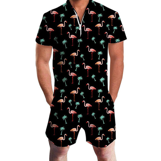 Palmboom Flamingo's Zwarte Mannelijke Romper