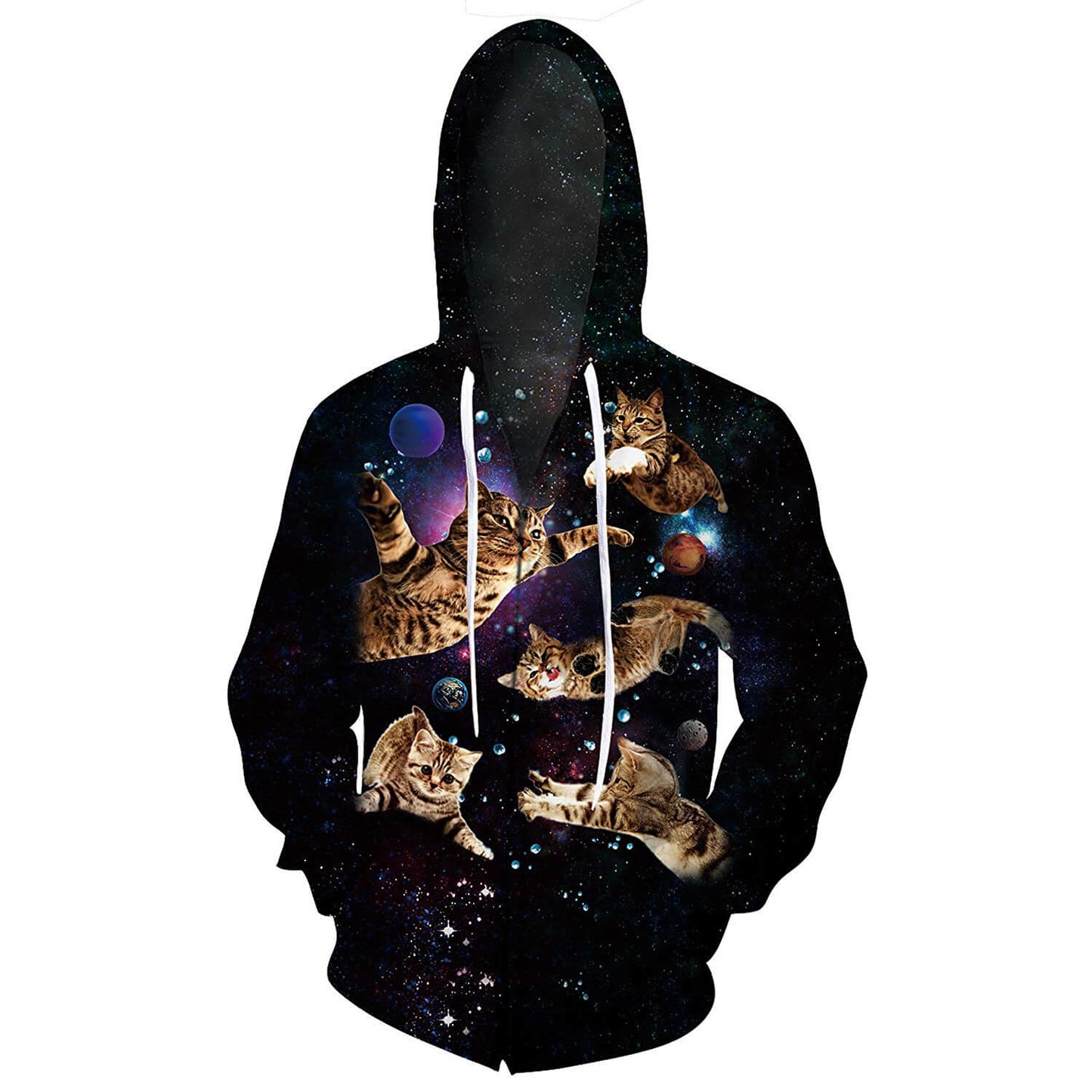 Schwarzer Space Cats Kapuzenpullover mit Reißverschluss