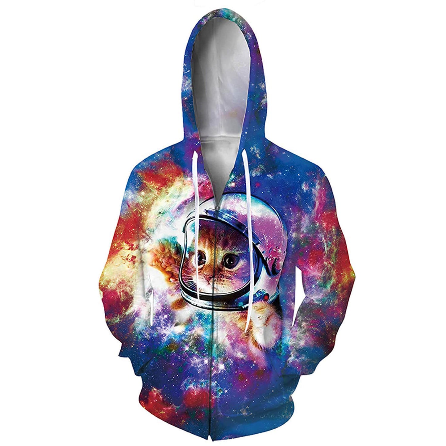 Space Astronaut Cat Zip Up Funny Hoodie