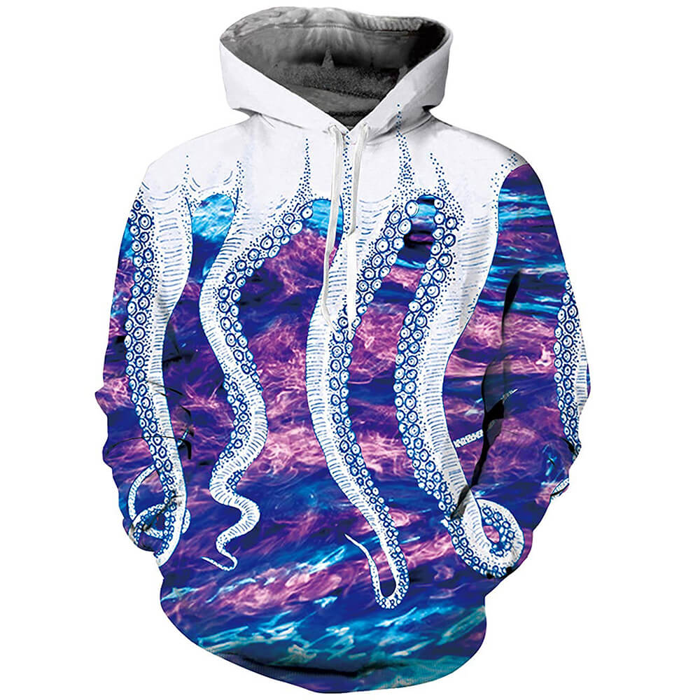 Weiß-lila Kapuzenpullover mit Oktopus