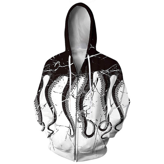 Jacke mit Oktopus in Schwarz und Weiß