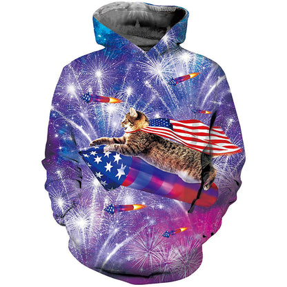 Cat Rocket - Amerikanische Flagge - Lustiger Kapuzenpullover