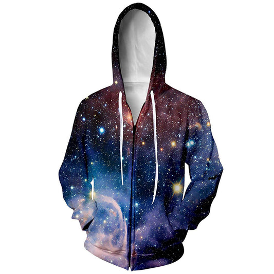 Kapuzenjacke mit Reißverschluss und Weltraum-Galaxie-Motiv