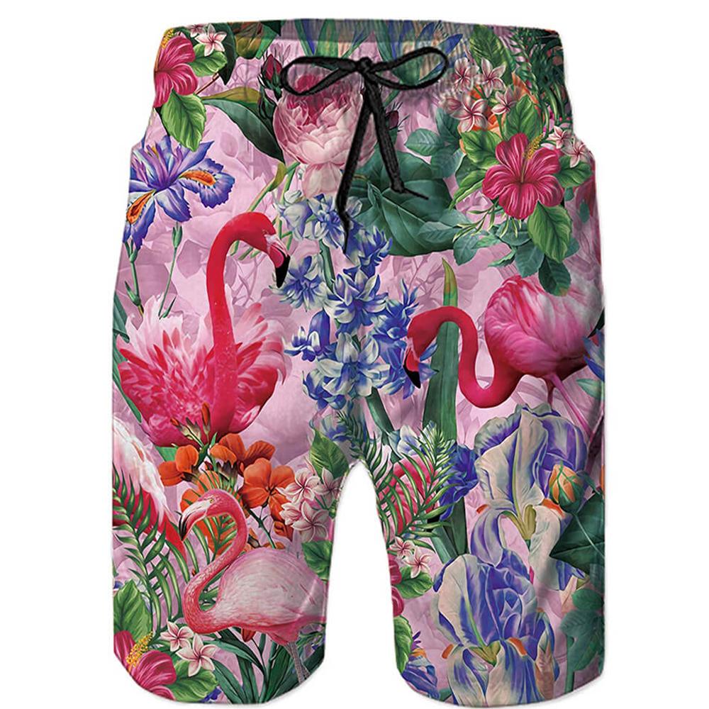 Lustige Badehose mit Blumen und Flamingos