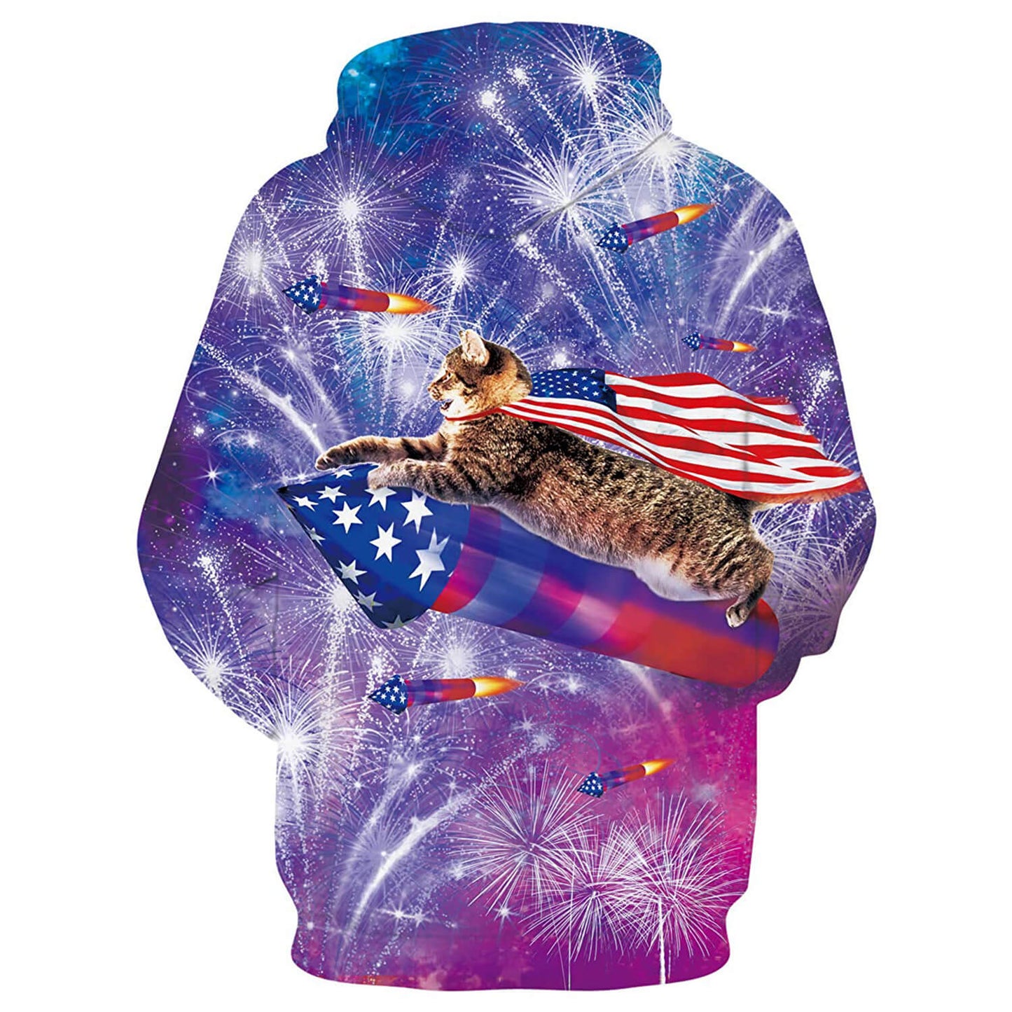 Cat Rocket - Amerikanische Flagge - Lustiger Kapuzenpullover