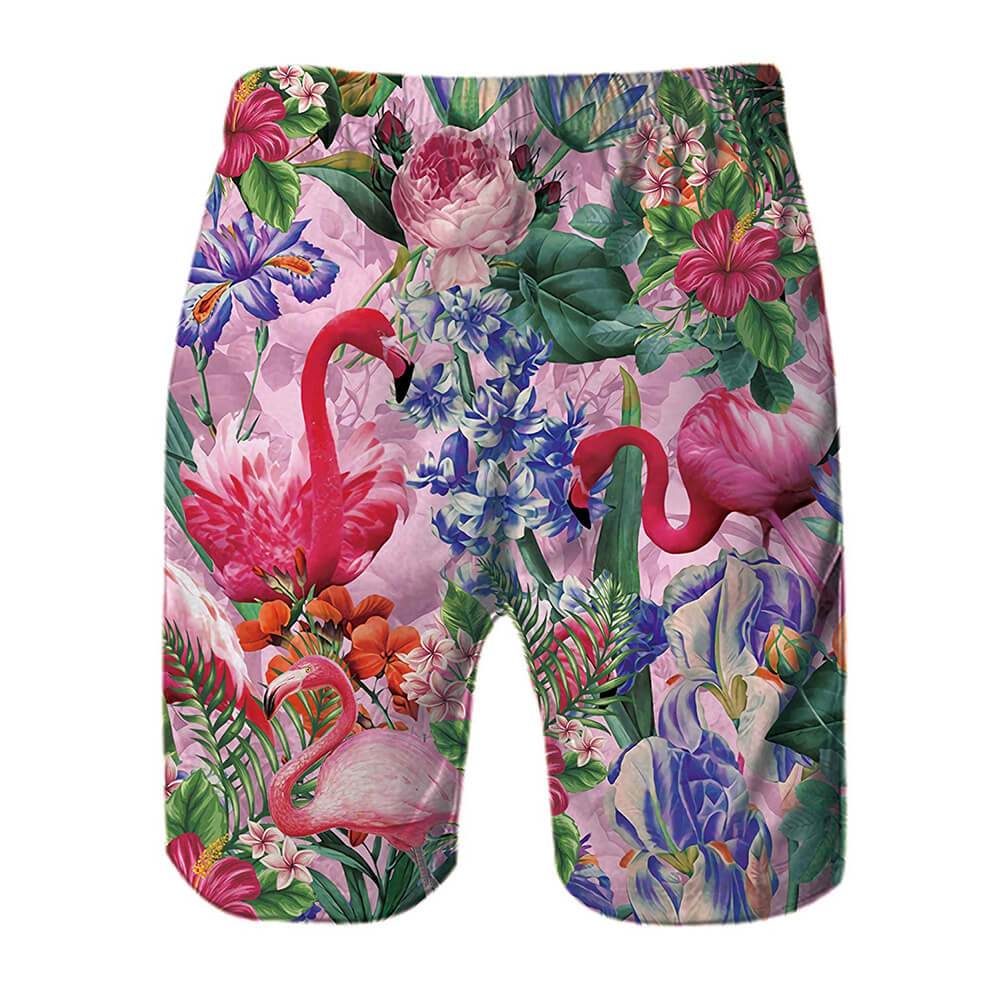 Lustige Badehose mit Blumen und Flamingos