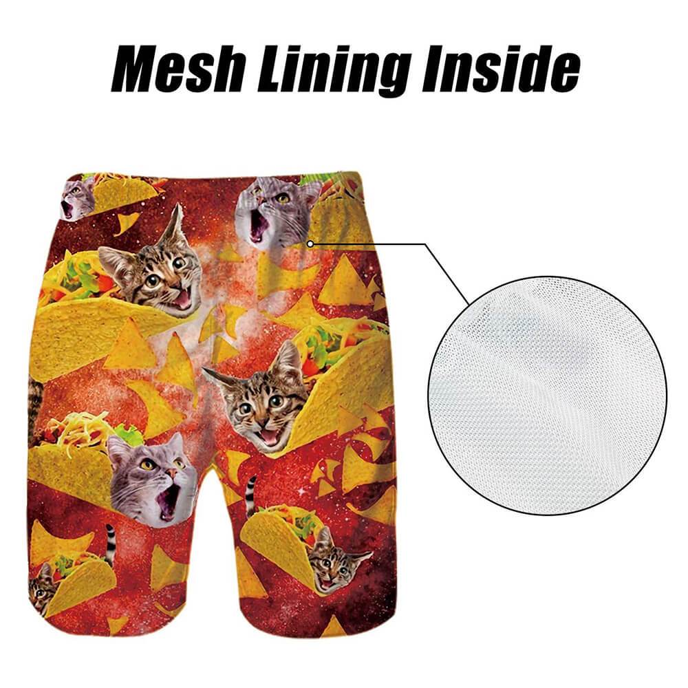 Lustige Badehose mit rotem Taco-Cat-Motiv