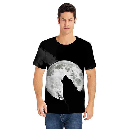 Vollmond Wolf Lustiges T-Shirt Schwarz