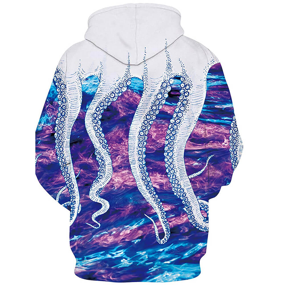 Weiß-lila Kapuzenpullover mit Oktopus