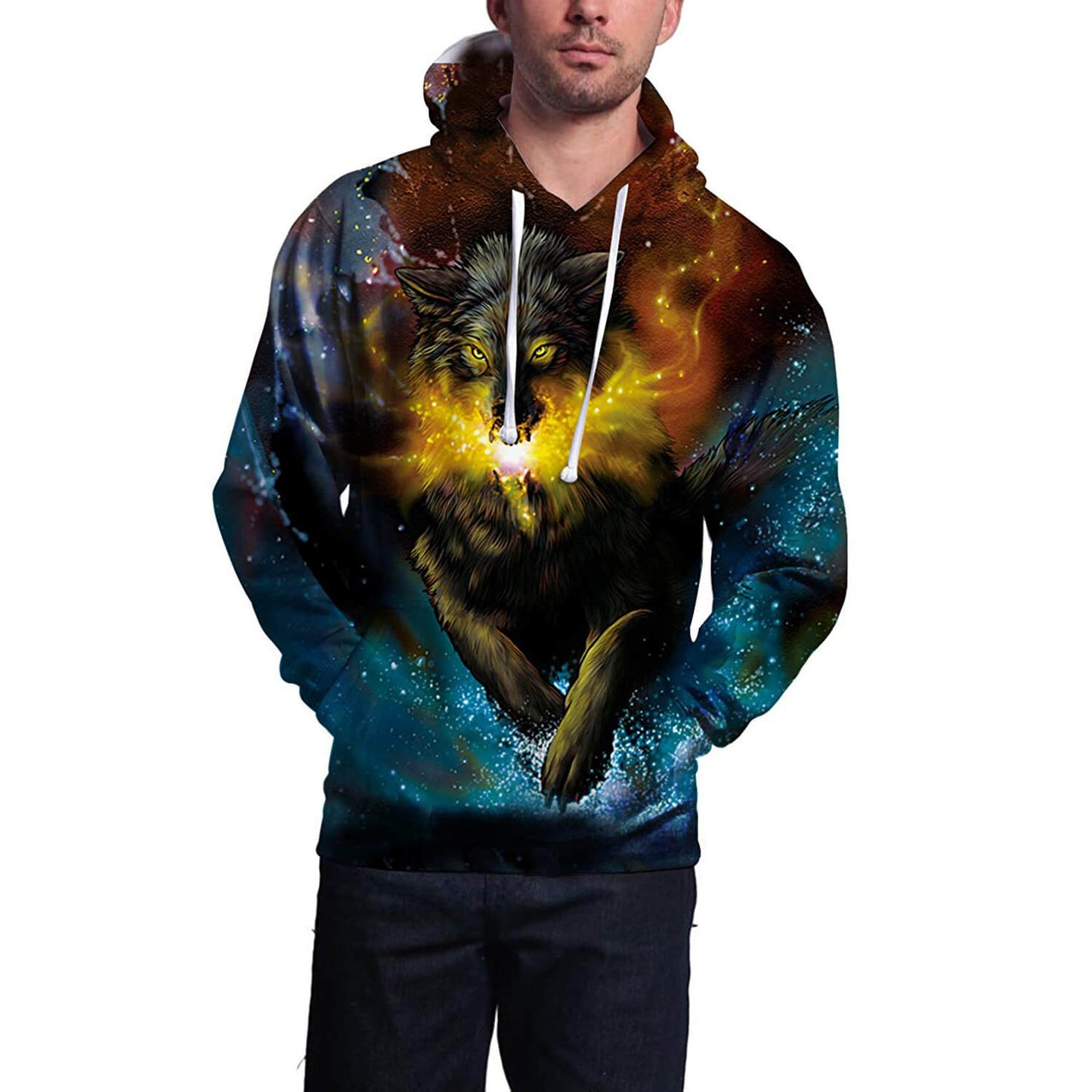 Galaxy – Glitzernder Wolfs-Kapuzenpullover