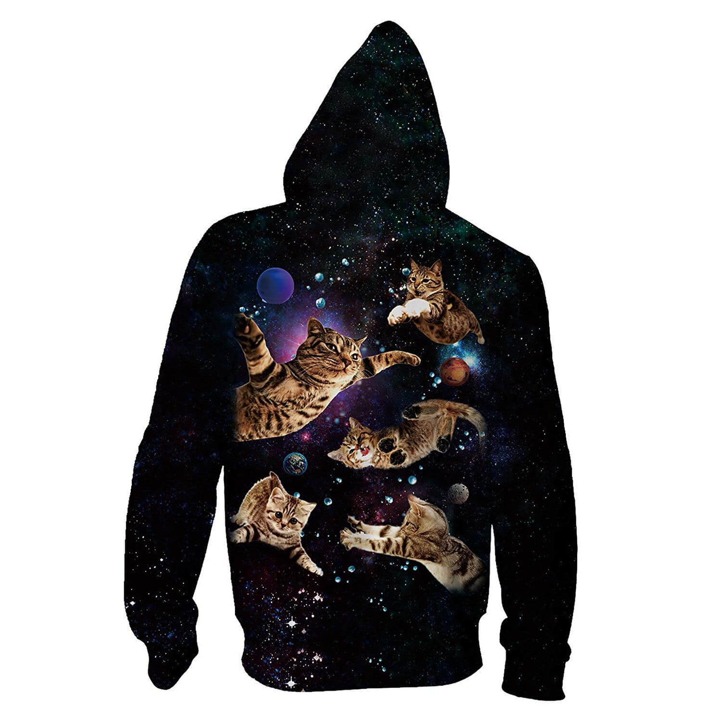 Schwarzer Space Cats Kapuzenpullover mit Reißverschluss