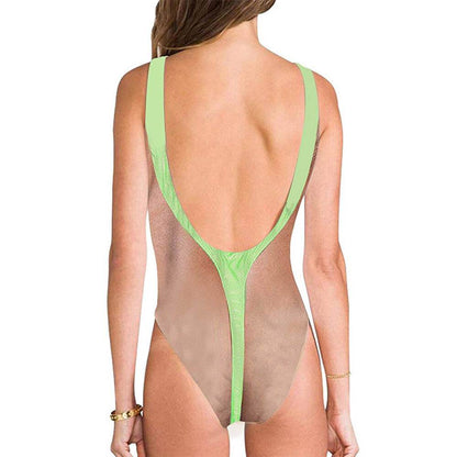 Hairy Chest Ugly One Piece Bathing Suit With Green Strap