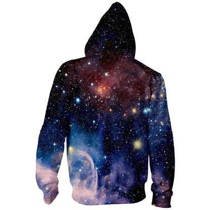 Kapuzenjacke mit Reißverschluss und Weltraum-Galaxie-Motiv