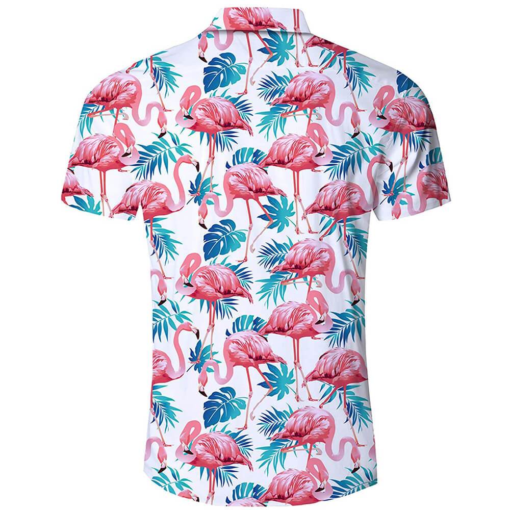 Roze Flamingo Grappig Hawaiiaans Shirt met Palmblad