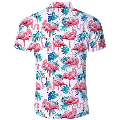 Roze Flamingo Grappig Hawaiiaans Shirt met Palmblad