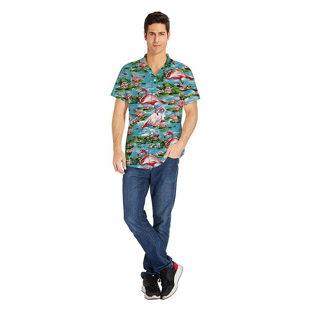 Lotus Pink Flamingo Ugly Hawaiian Shirt