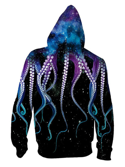 Kleurrijke octopus hoodie met rits