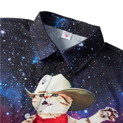 Cowboy Cat Riding Shark Funny Hawaiian Shirt