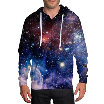 Kapuzenjacke mit Reißverschluss und Weltraum-Galaxie-Motiv