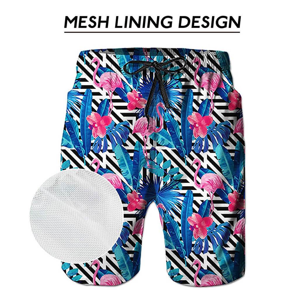 Blue Flowers Flamingos Funny Swim Trunks