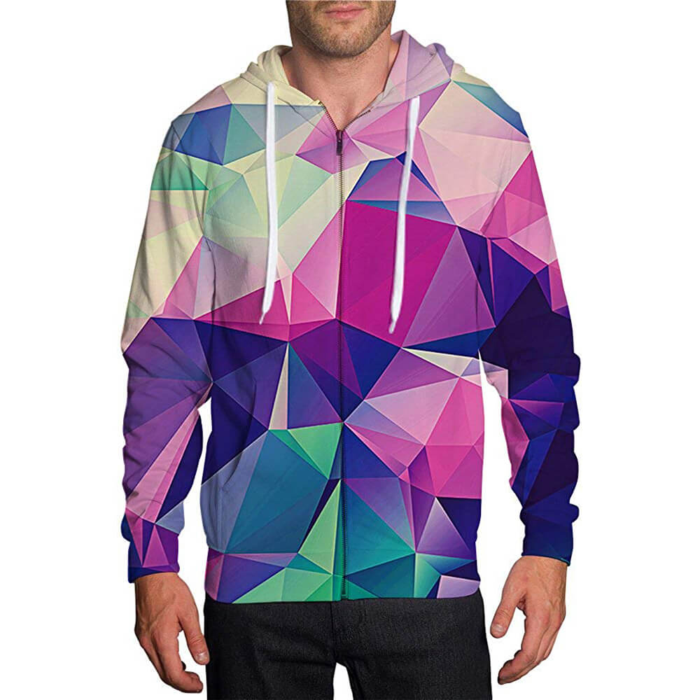 Kapuzenpullover mit Reißverschluss und geometrischem Rautenmuster