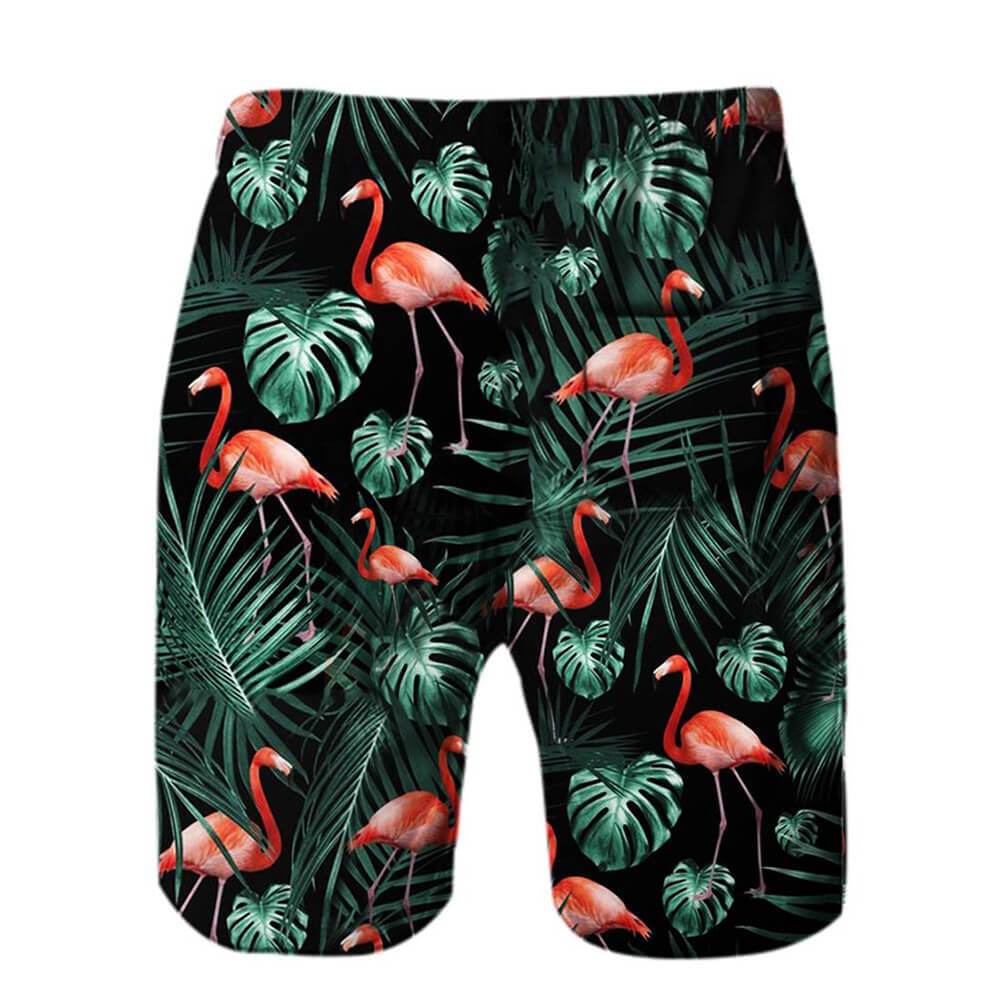 Lustige Badehose mit Flamingo-Motiv, Dunkelgrün