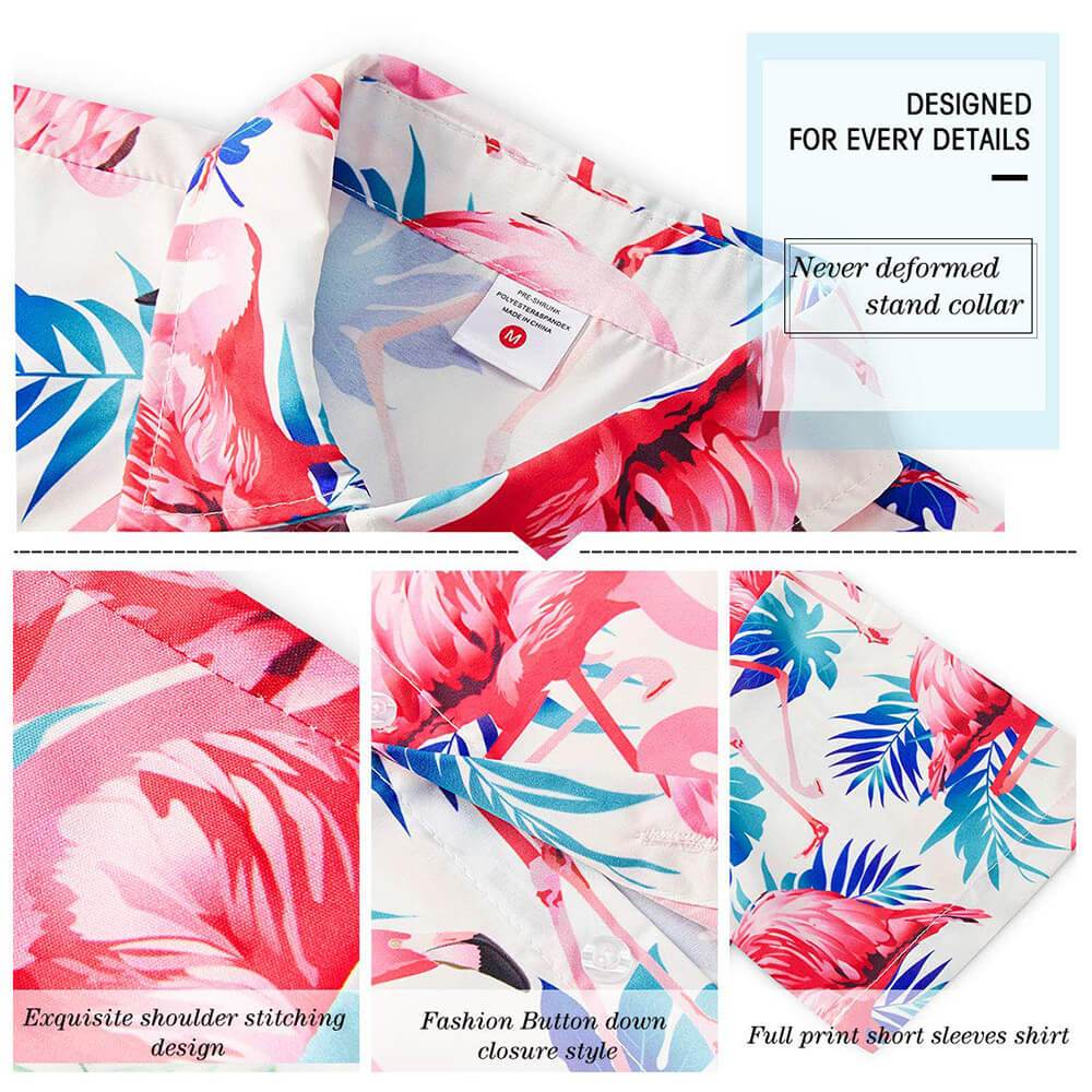 Roze Flamingo Grappig Hawaiiaans Shirt met Palmblad