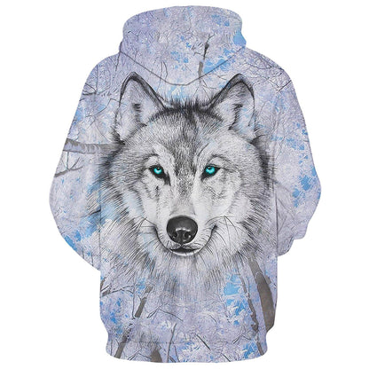 Kapuzenpullover mit Wolfsmotiv und blauen Augen