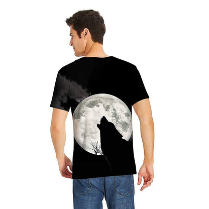 Vollmond Wolf Lustiges T-Shirt Schwarz