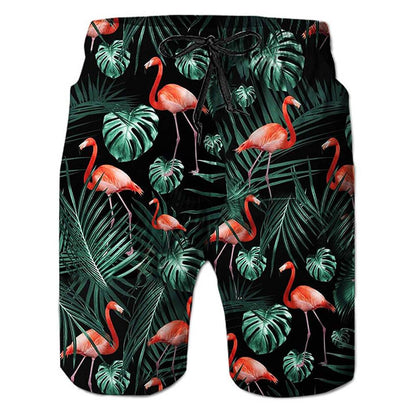 Lustige Badehose mit Flamingo-Motiv, Dunkelgrün