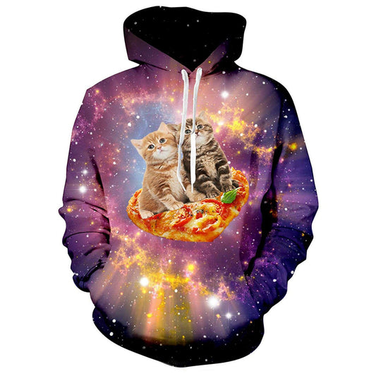 Lustiger Kapuzenpullover mit Weltraum-Pizza-Katzen