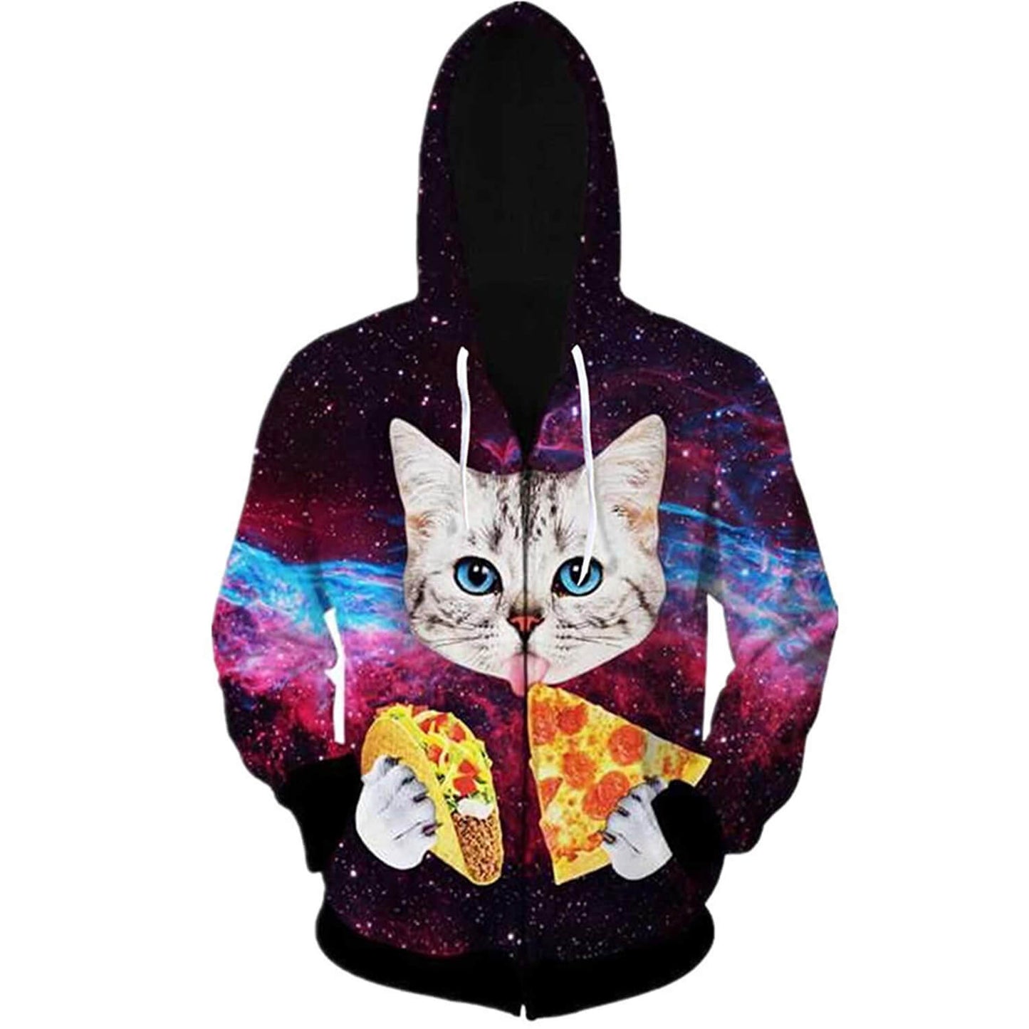 Kapuzenpullover mit lustigem Pizza-Taco-Katzen-Reißverschluss