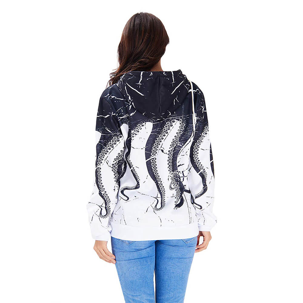 Weißer schwarzer Kapuzenpullover mit Oktopus