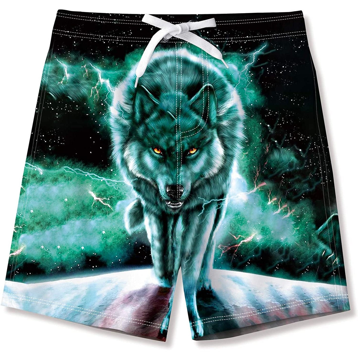 Badehose für Jungen mit lustigem Wolf-Motiv, Grün