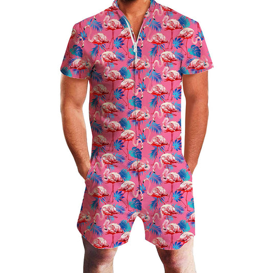 Palm Leaf Flamingo Roze Heren Romper