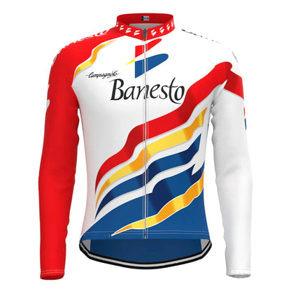 Banesto – Buntes, langärmliges Vintage-Radtrikot-Oberteil