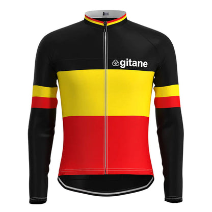 Gitane – Langärmliges Vintage-Radsport-Trikot-Oberteil in Schwarz/Rot